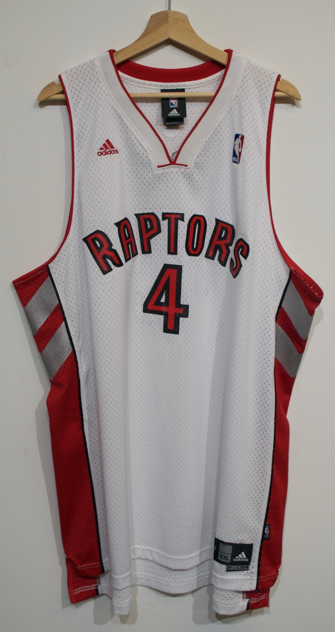 red and white raptors jersey