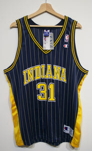 Champion NBA Jersey Indiana Pacers #31 Reggie Miller sz 44 black yellow  davis LE